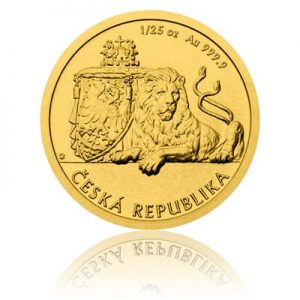 Zlatá 1/25 oz investiční mince Český lev 2017 stand