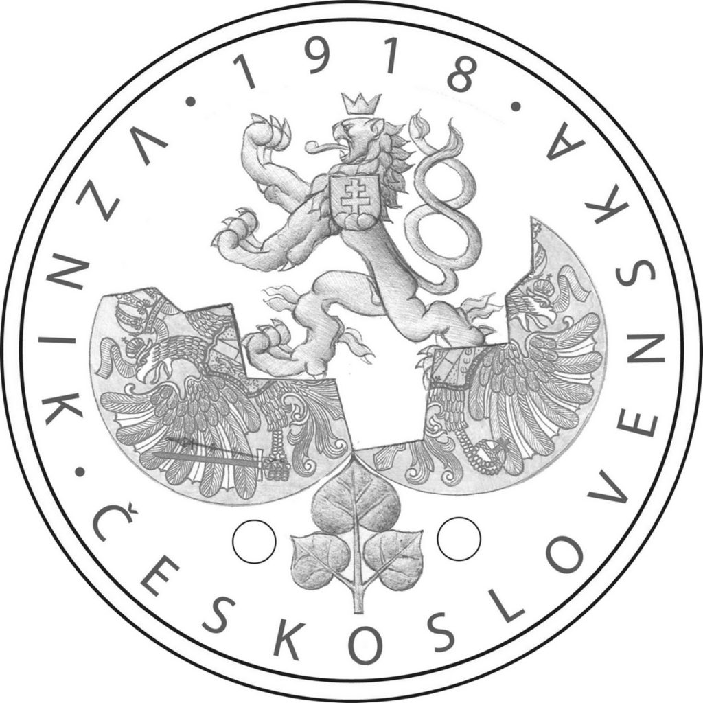 zlatá mince 1918 Vznik Československa návrh