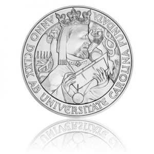 Stříbrná kilogramová mince Založení Univerzity Karlovy stand