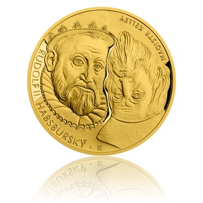 Zlatá dvouuncová investiční mince Rudolf II. Habsburský a Magistr Kelley proof