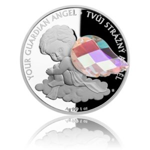 Stříbrná mince Crystal Coin - Anděl strážný
