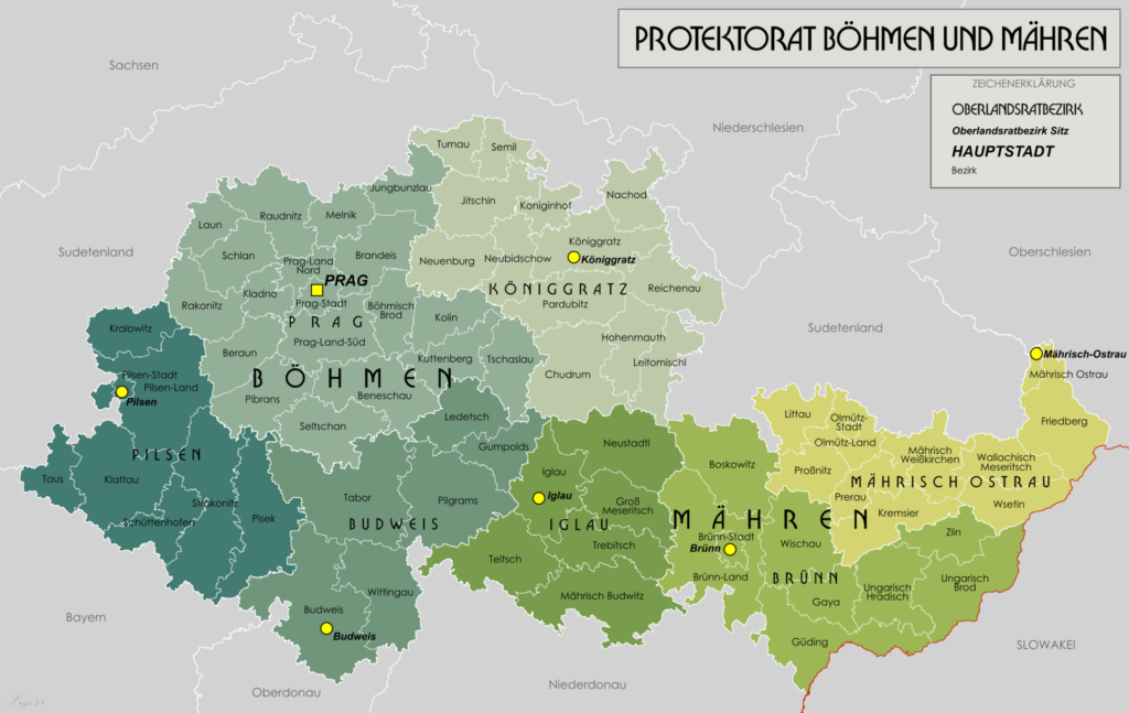 Mapa protektorátu z let 1942–1945